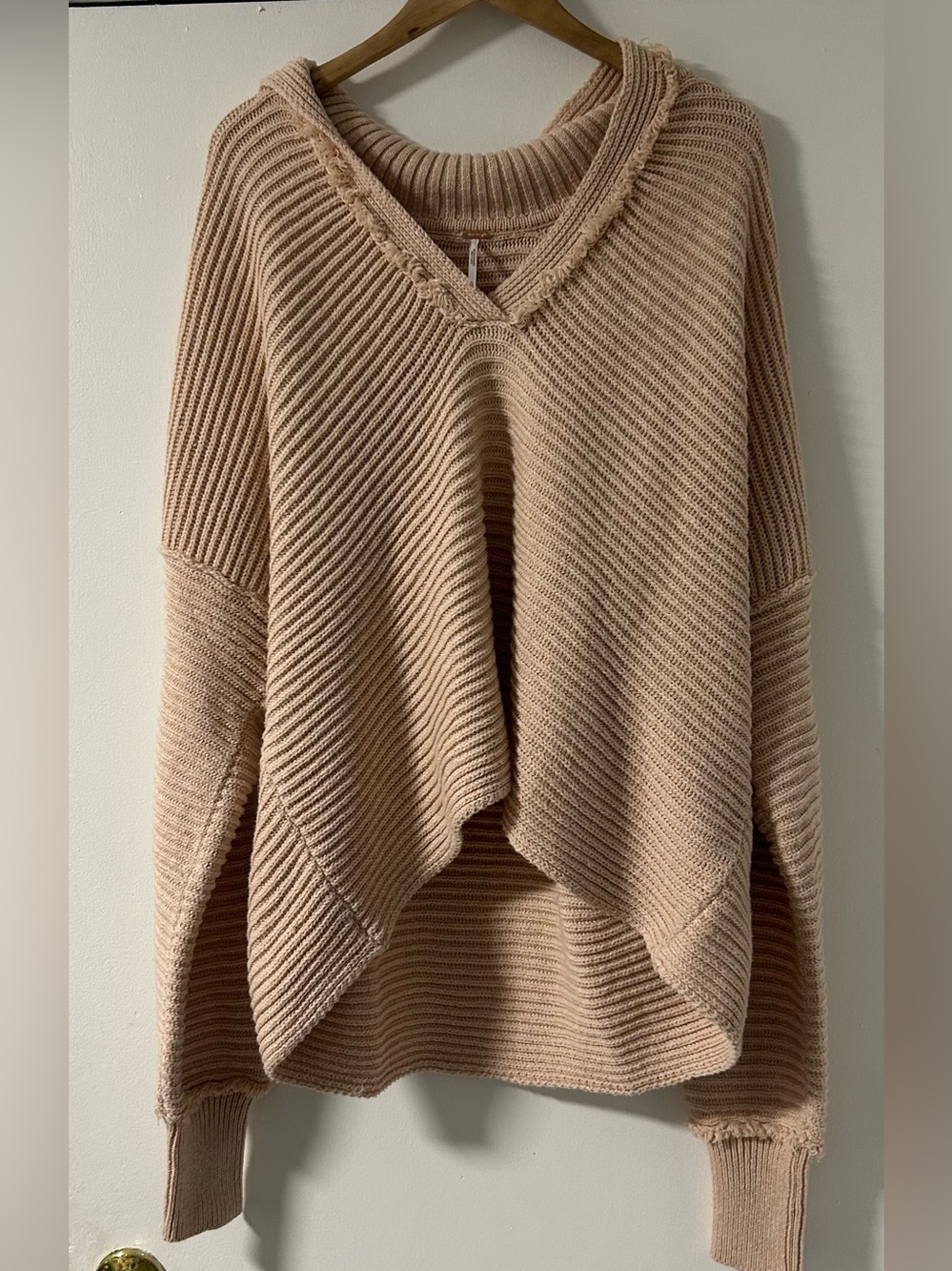 Free People Blush Pink Oversized V-Neck Ribbed Sweater